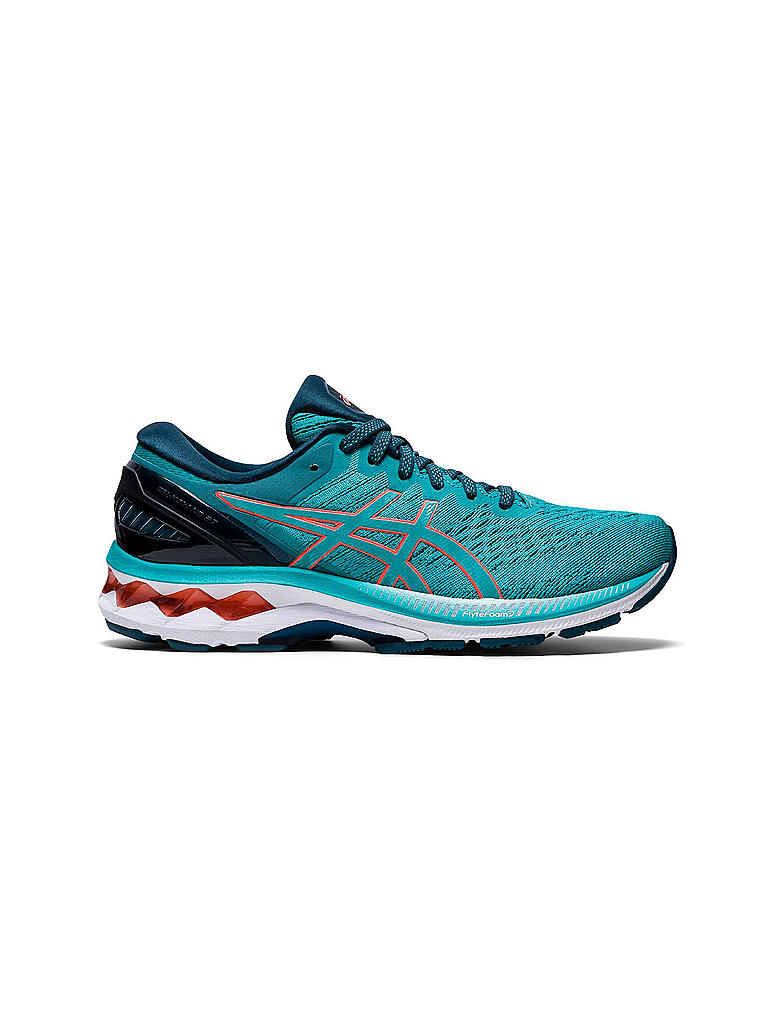 ASICS Damen Laufschuhe Gel Kayano 27 TECHNO CYAN SUNRISE RED grau